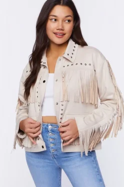 Faux Suede Fringe Trucker Jacket