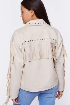Faux Suede Fringe Trucker Jacket