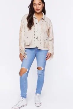 Faux Suede Fringe Trucker Jacket