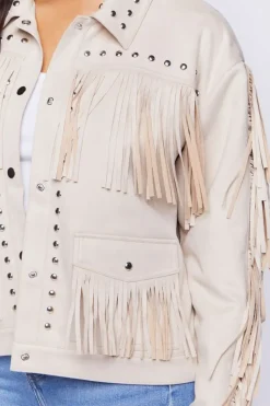 Faux Suede Fringe Trucker Jacket