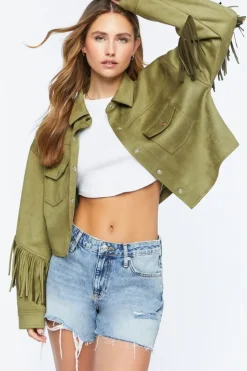 Faux Suede Fringe Trucker Jacket