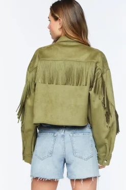 Faux Suede Fringe Trucker Jacket