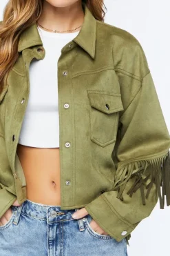 Faux Suede Fringe Trucker Jacket