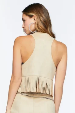 Faux Suede Fringe Vest