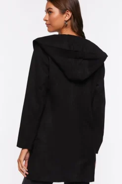 Faux Suede Hooded Longline Jacket