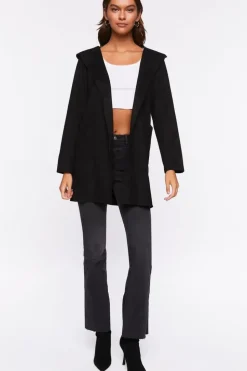 Faux Suede Hooded Longline Jacket
