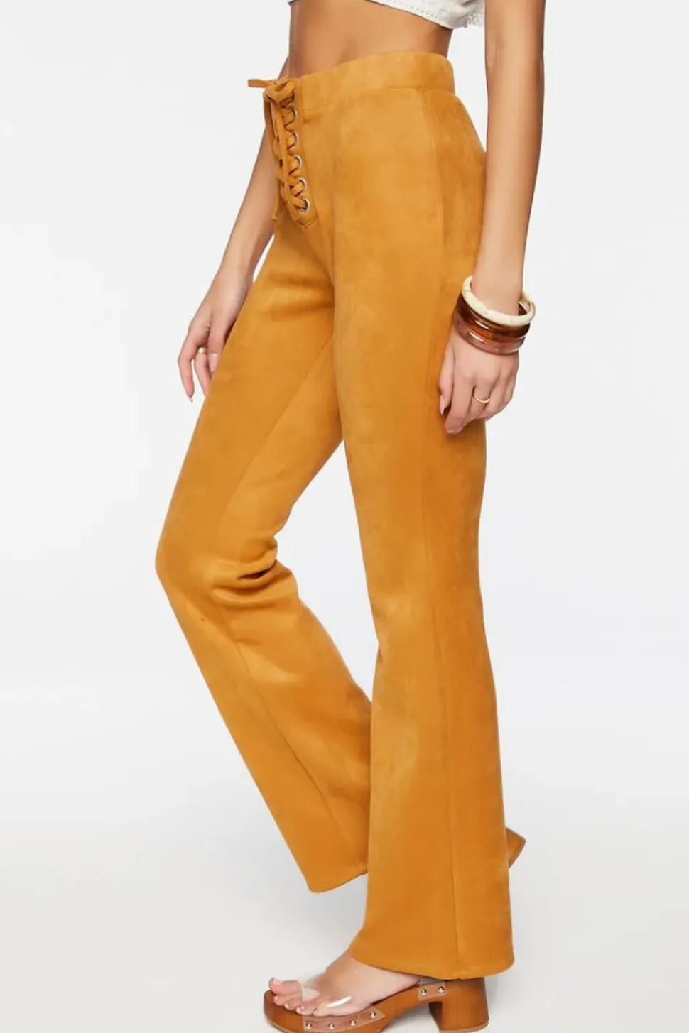 Faux Suede Lace-Up Flare Pants