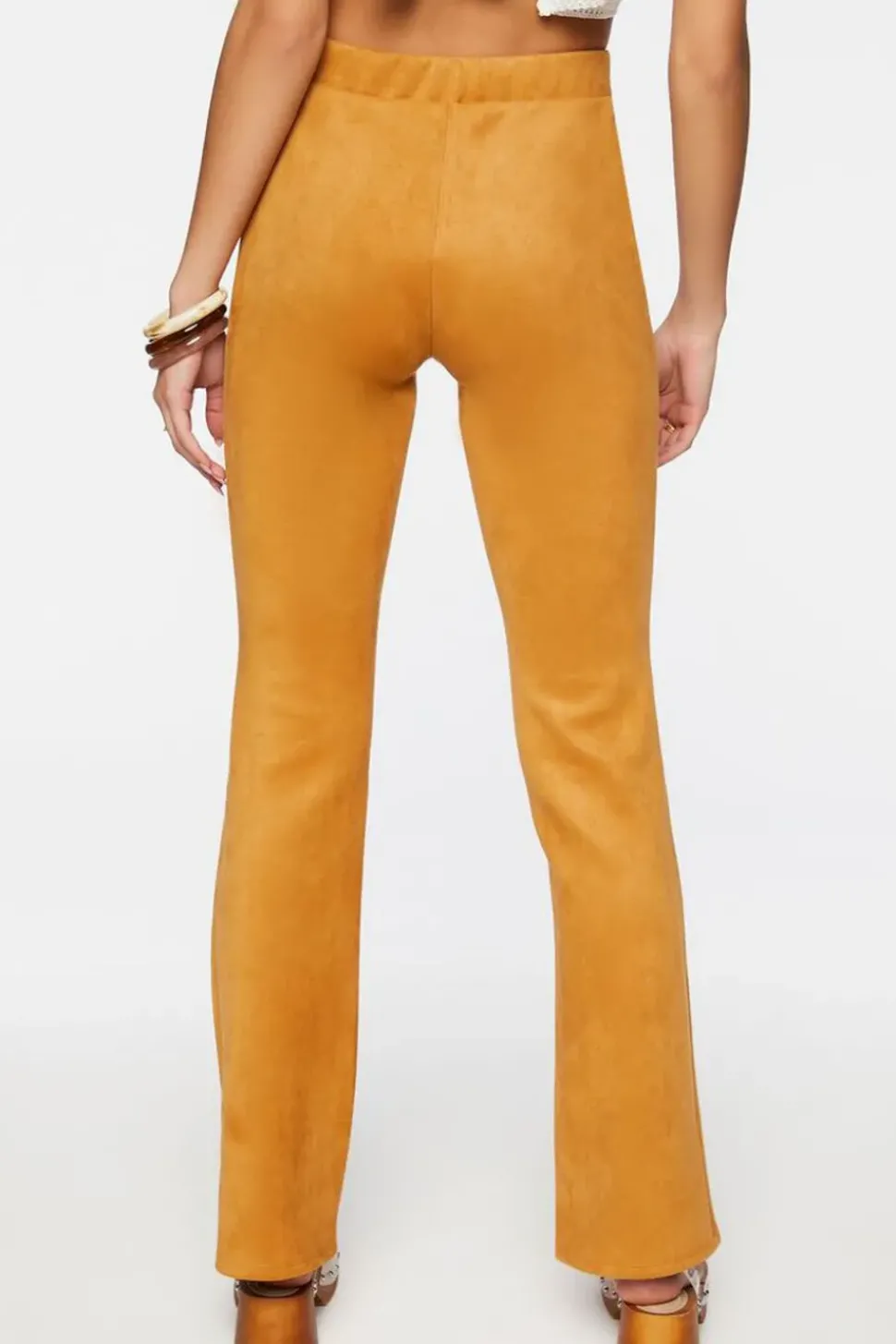 Faux Suede Lace-Up Flare Pants