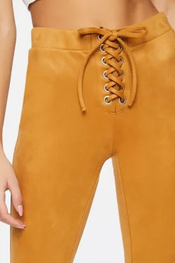 Faux Suede Lace-Up Flare Pants