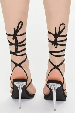 Faux Suede Lace-Up Lucite Heels