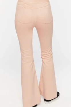 Faux Suede Mid-Rise Flare Pants