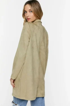 Faux Suede Open-Front Longline Jacket