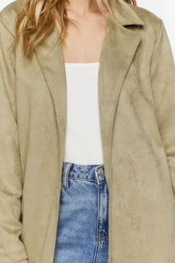 Faux Suede Open-Front Longline Jacket