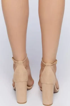 Faux Suede Open-Toe Heels
