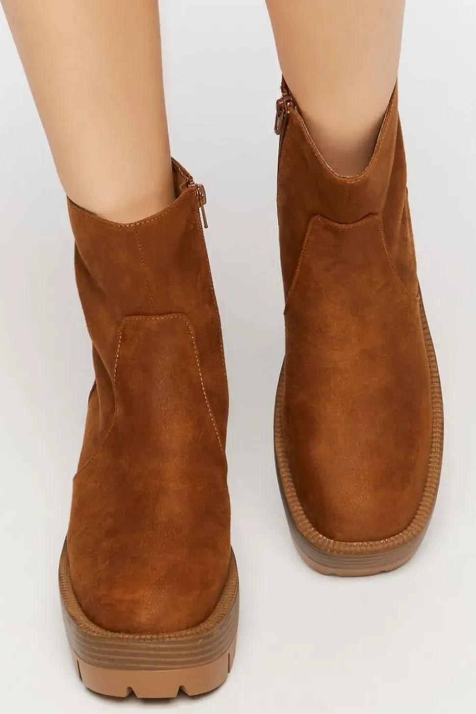 Faux Suede Platform Lug Booties