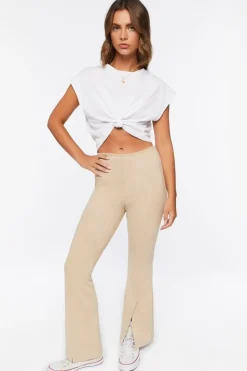 Faux Suede Split-Hem Flare Pants