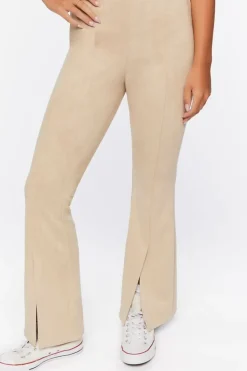 Faux Suede Split-Hem Flare Pants