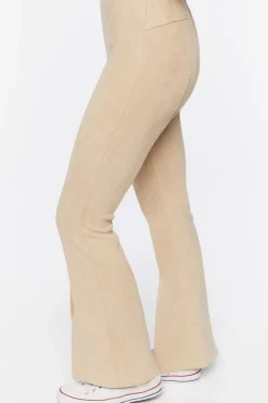 Faux Suede Split-Hem Flare Pants