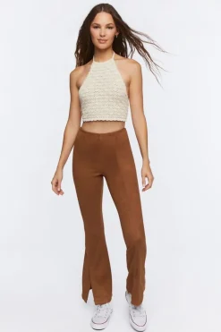 Faux Suede Split-Hem Pants