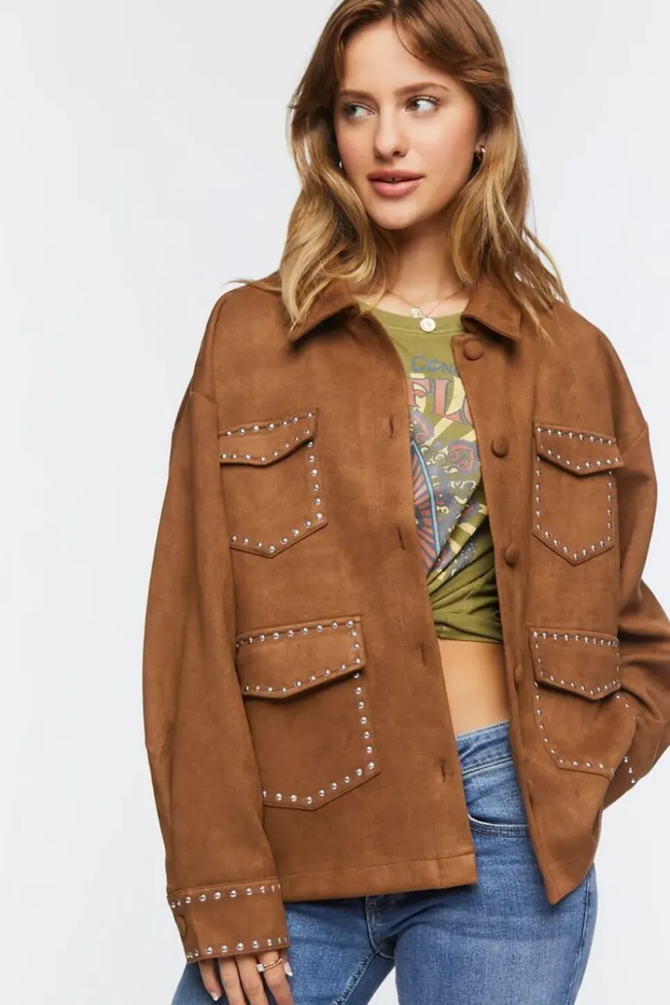 Faux Suede Studded Shacket