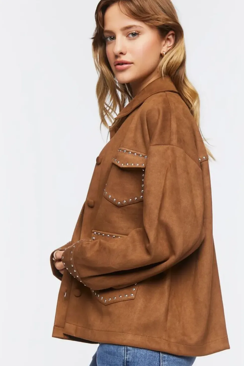 Faux Suede Studded Shacket