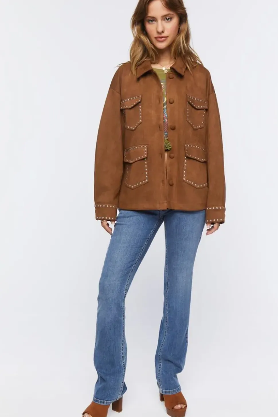 Faux Suede Studded Shacket