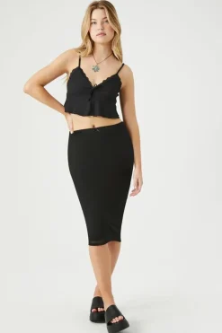 Fitted Mesh Midi Skirt
