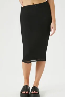 Fitted Mesh Midi Skirt