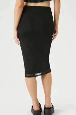 Fitted Mesh Midi Skirt