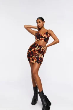 Flame Print Cropped Cami & Mini Skirt Set