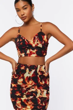 Flame Print Cropped Cami & Mini Skirt Set