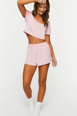 Fleece Crop Top & Shorts Pajama Set