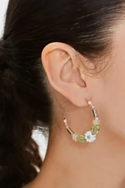 Floral Beaded Hoop Earrings