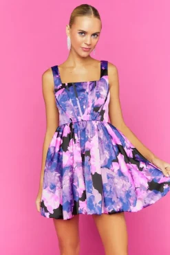 Floral Bubble-Hem Mini Dress