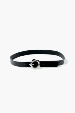 Floral Buckle Faux Leather Belt