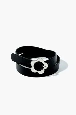 Floral Buckle Faux Leather Belt
