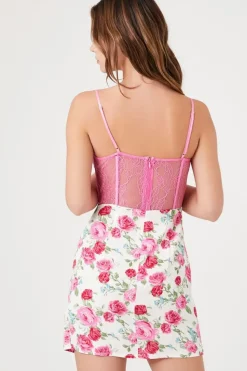 Floral Bustier Combo Wrap Dress