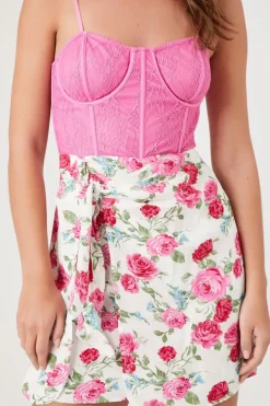 Floral Bustier Combo Wrap Dress