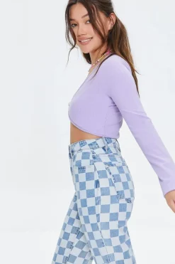 Floral-Button Crop Top
