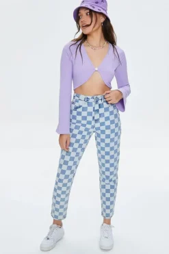 Floral-Button Crop Top