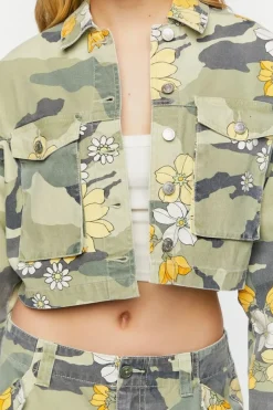 Floral Camo Print Trucker Jacket