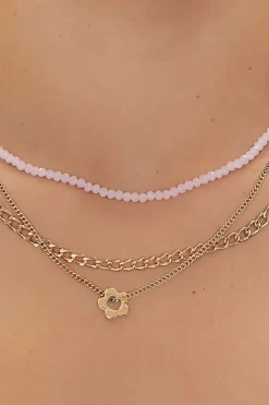 Floral Charm Layered Necklace Set