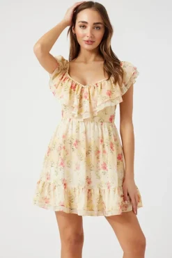 Floral Chiffon Flounce Mini Dress