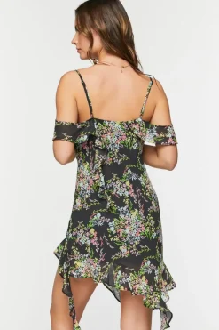 Floral Chiffon Off-The-Shoulder Dress