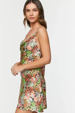 Floral Cowl Drawstring Cami Dress