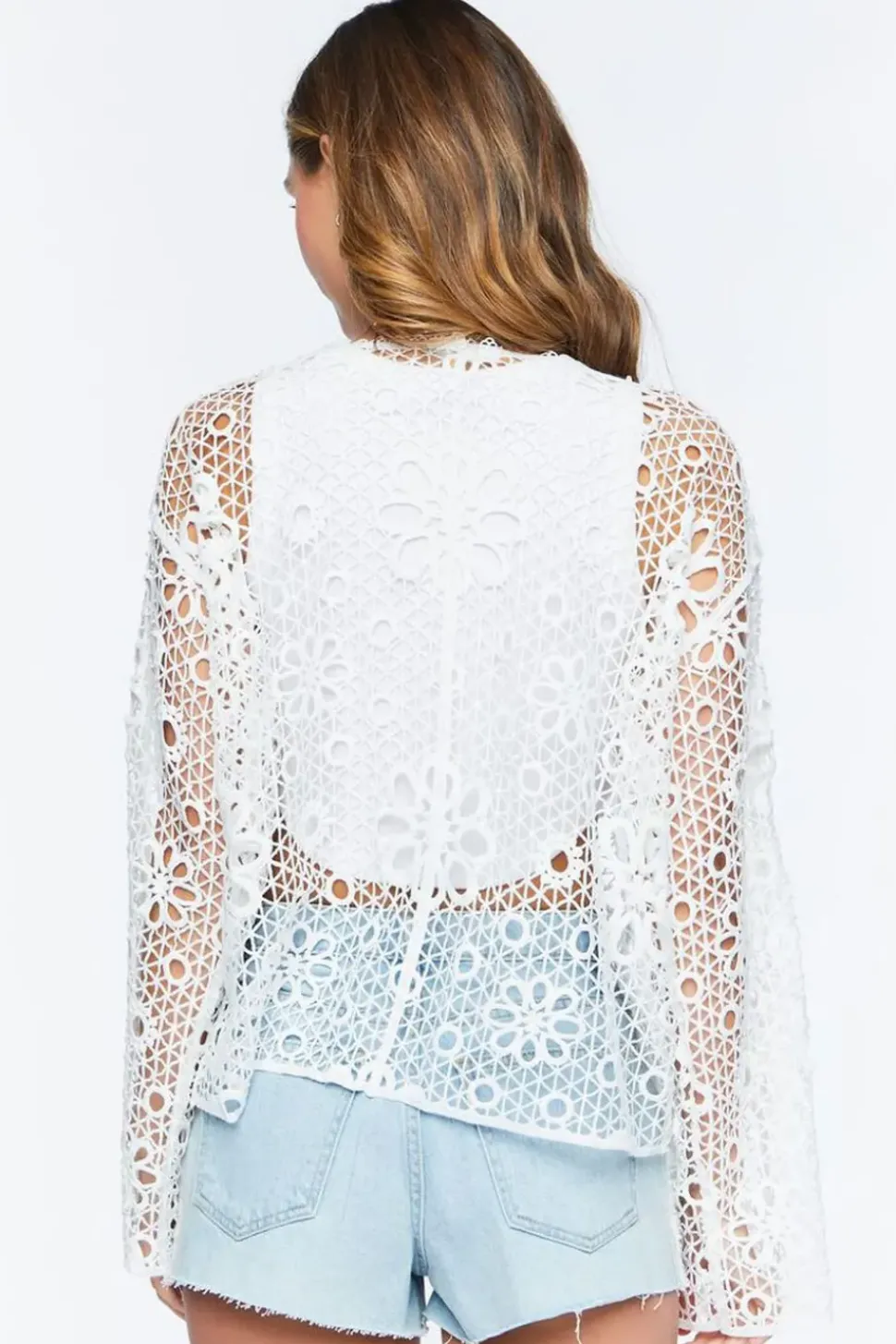 Floral Crochet Tie-Front Jacket