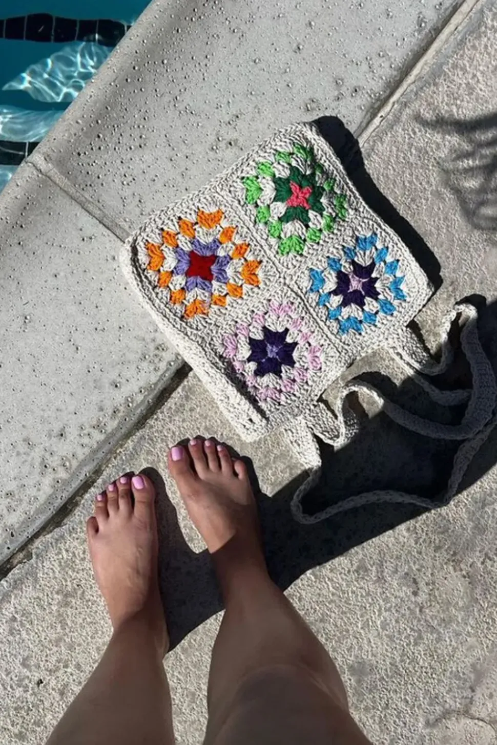 Floral Crochet Tote Bag