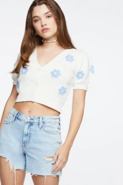 Floral Cropped Cardigan Sweater