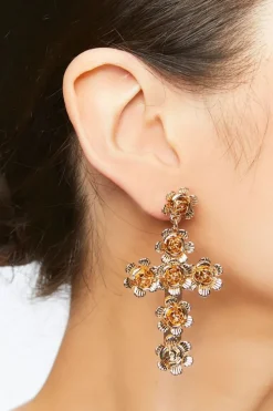 Floral Cross Drop Earrings