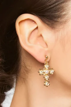 Floral Cross Drop Earrings